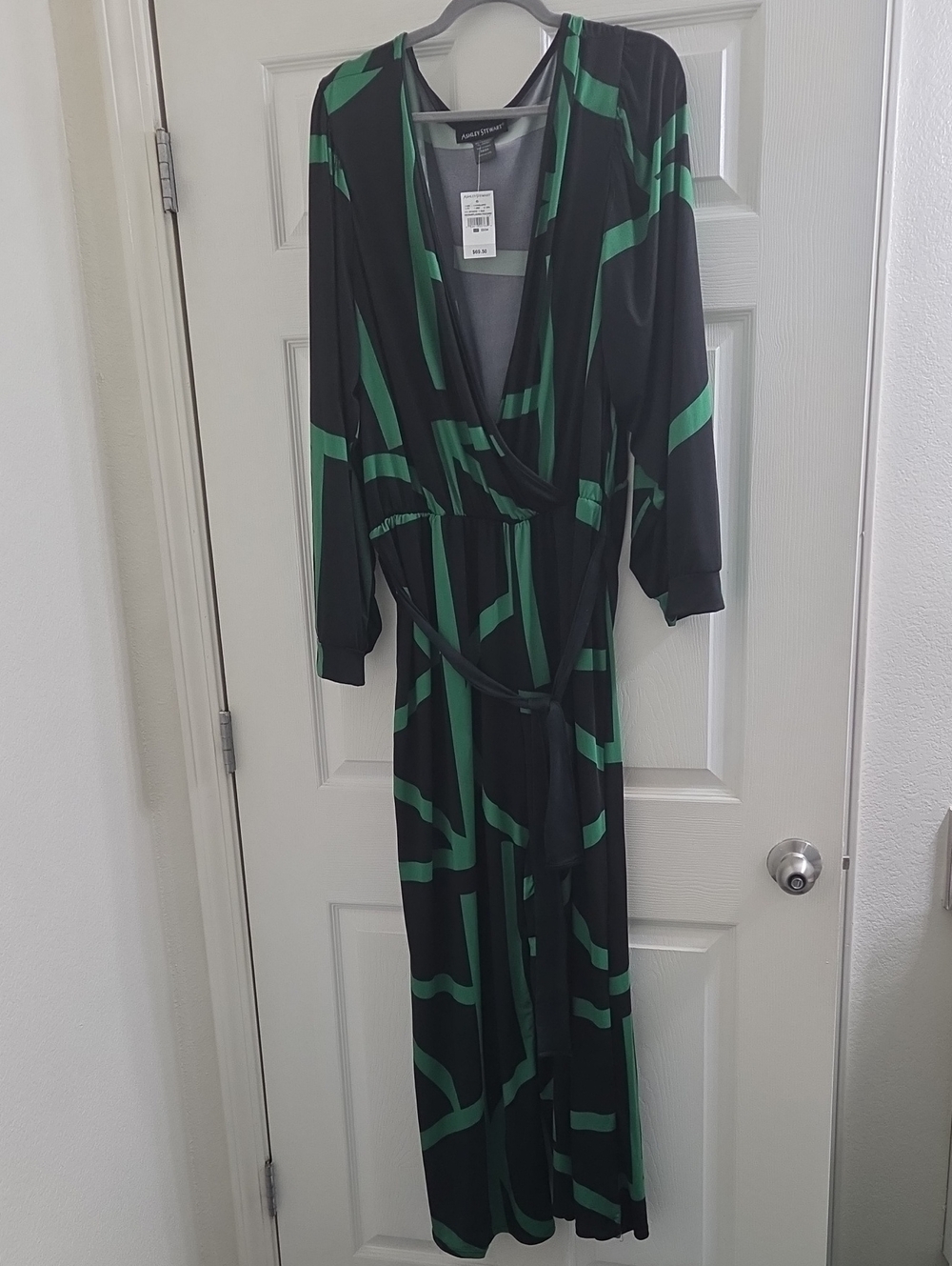 Ashley Stewart Black and Green Wrap-Style Jumpsuit